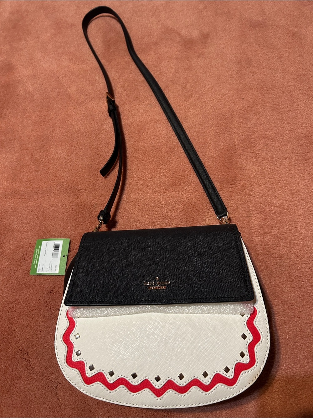 kate spade Black, White & Red Scalloped Crossbody Bag